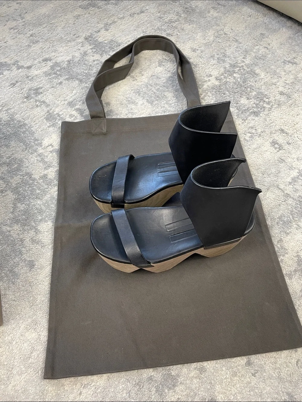 Rare Rick Owens Faun Monster Geta Platform Sandals Black Leather Sz 37